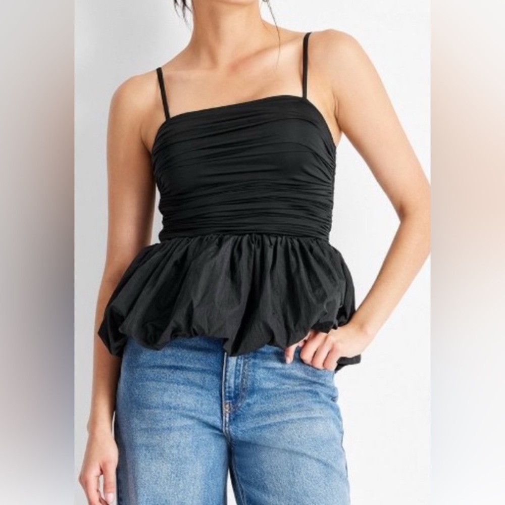 Black Ruched Peplum Cami Top